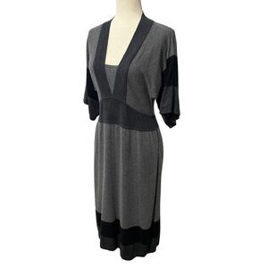 Spense Y2K Sweater Knit Dress Color Block Gray Black Wool Blend Women’s size M